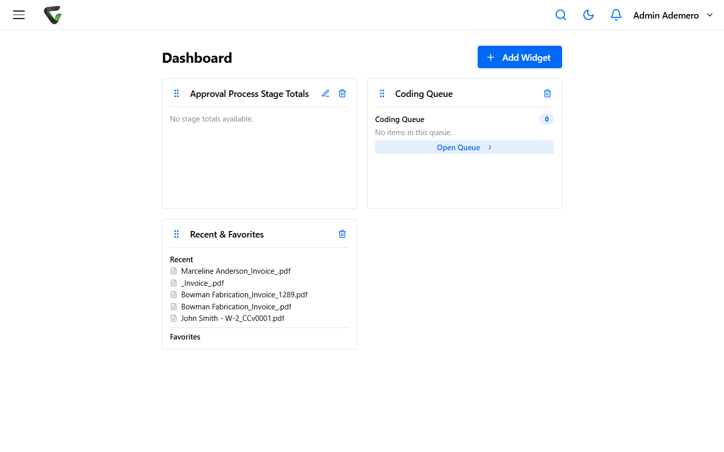 The Content Central 7.6 Dashboard after signing in. The user's name is shown in the top-right corner.